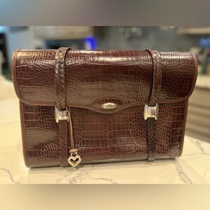 Brighton briefcase BROWN croc embossed leather braided handle w/flaptop